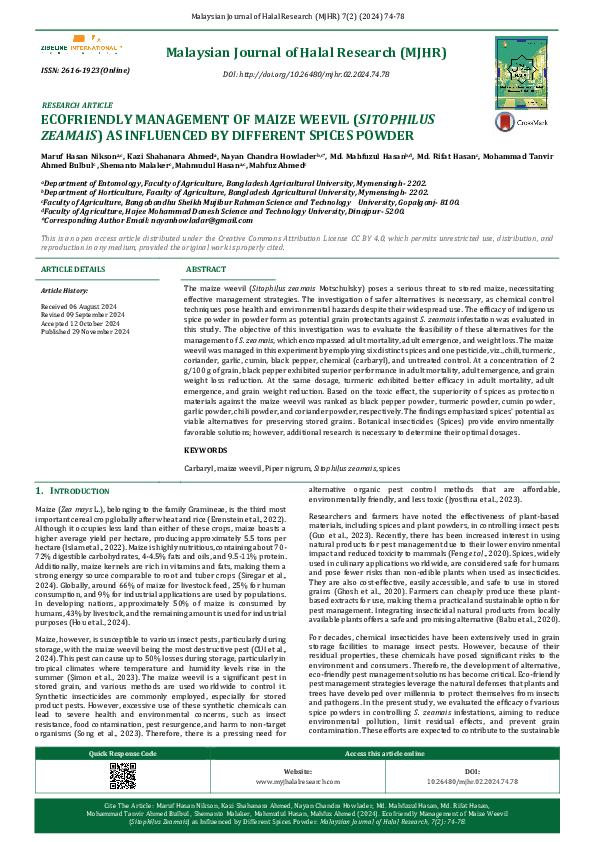(PDF) ECOFRIENDLY MANAGEMENT OF MAIZE WEEVIL (SITOPHILUS ZEAMAIS) AS ...
