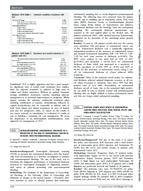 (PDF) 1034 Sentinel lymph node biopsy in endometrial cancer: dual ...
