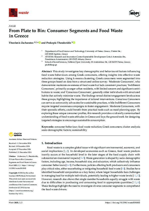 (PDF) From Plate to Bin.Consumer Segments and Food Waste