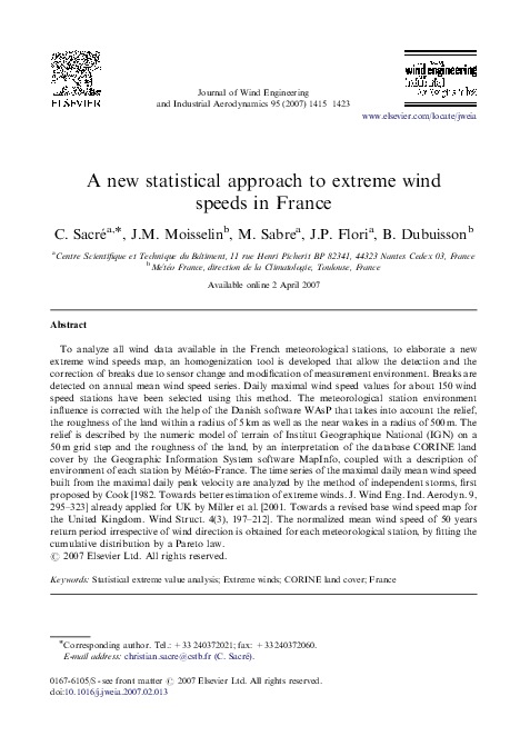 (PDF) A new statistical approach to extreme wind speeds in France