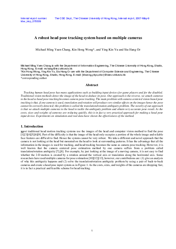 (PDF) A robust head pose tracking system based on multiple cameras