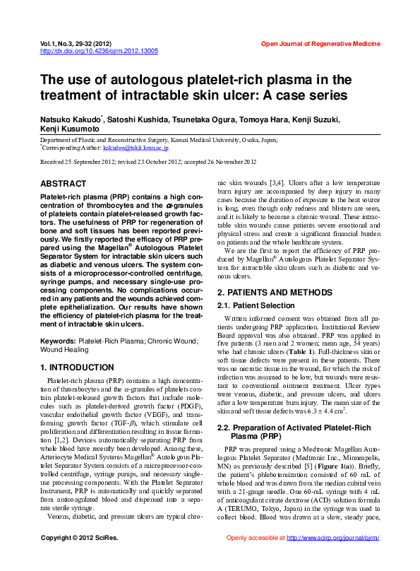 (PDF) The use of autologous platelet-rich plasma in the treatment of ...