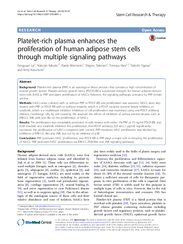 (PDF) Platelet-rich plasma enhances the proliferation of human adipose ...