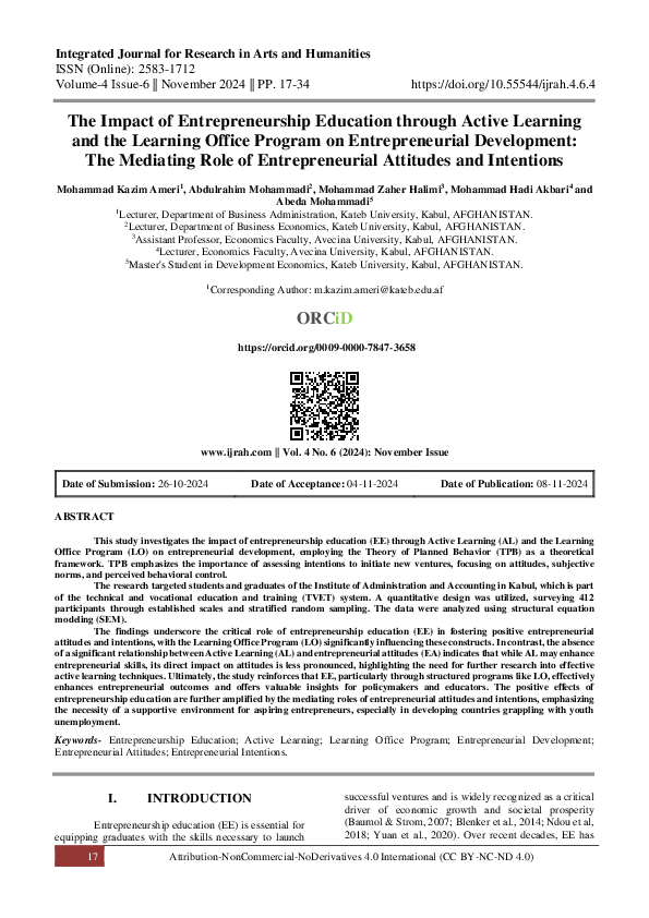 (PDF) The Impact of Entrepreneurship Education through Active Learning ...