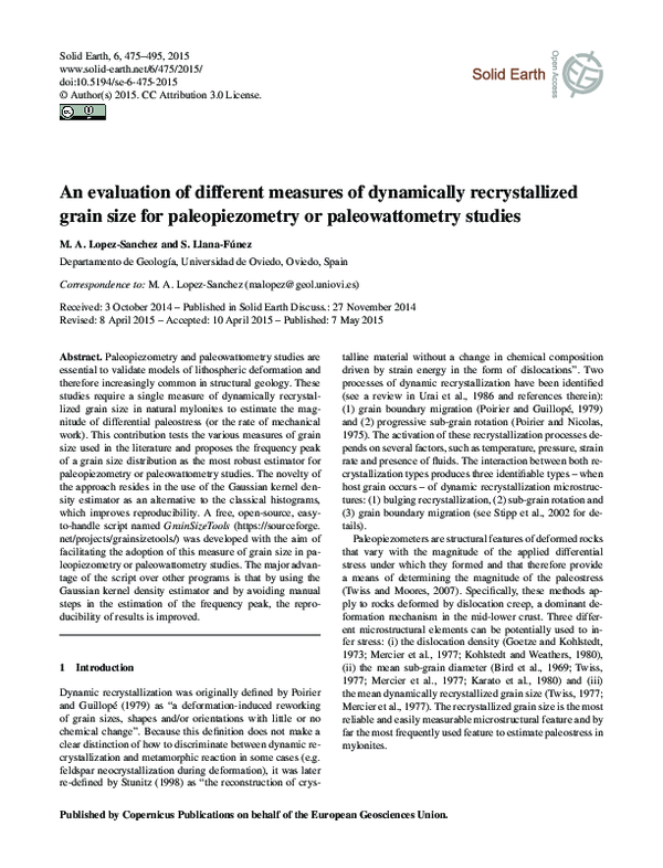 (PDF) GrainSizeTools: a Python script for estimating the dynamically ...