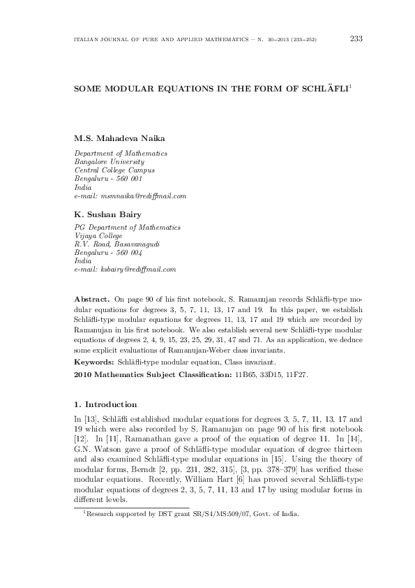 (PDF) Some modular equations in the form of schlaafli1