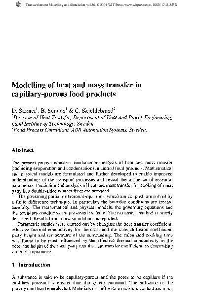 (PDF) Modelling Of Heat And Mass Transfer In Capillary-porous Food Products