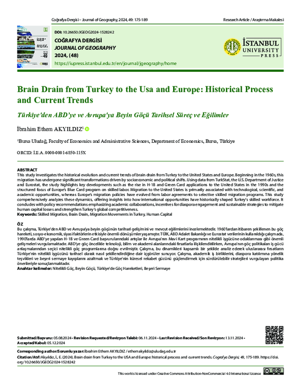 (PDF) Brain Drain from Turkey to the USA and Europe: Historical Process ...