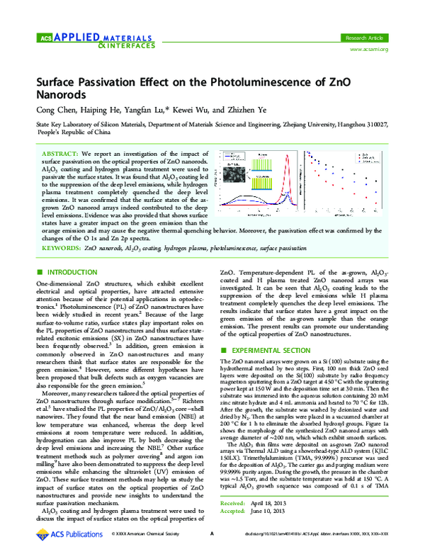(PDF) Surface Passivation Effect on the Photoluminescence of ZnO Nanorods