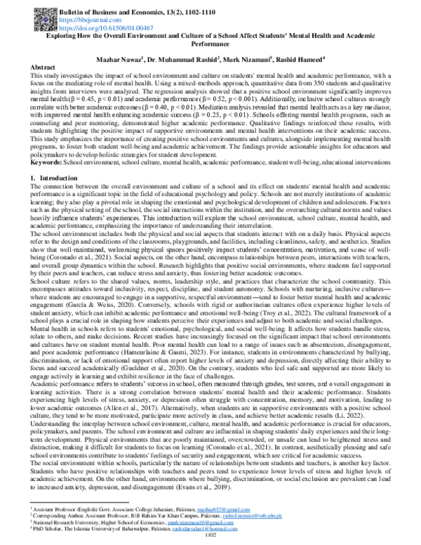 (PDF) Exploring How the Overall Environment and Culture of a School ...