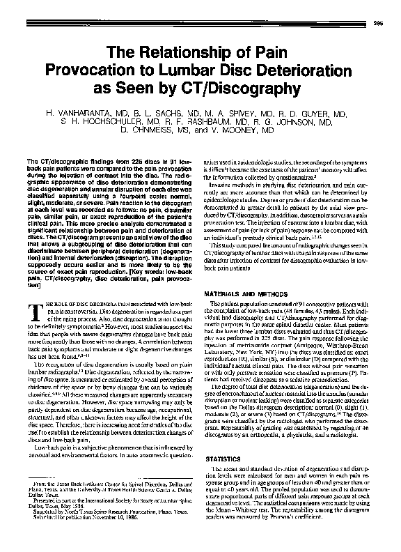 (PDF) The Relationship of Pain Provocation to Lumbar Disc Deterioration ...