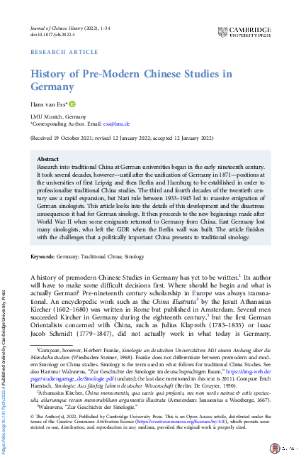 (PDF) History of Pre-Modern Chinese Studies in Germany