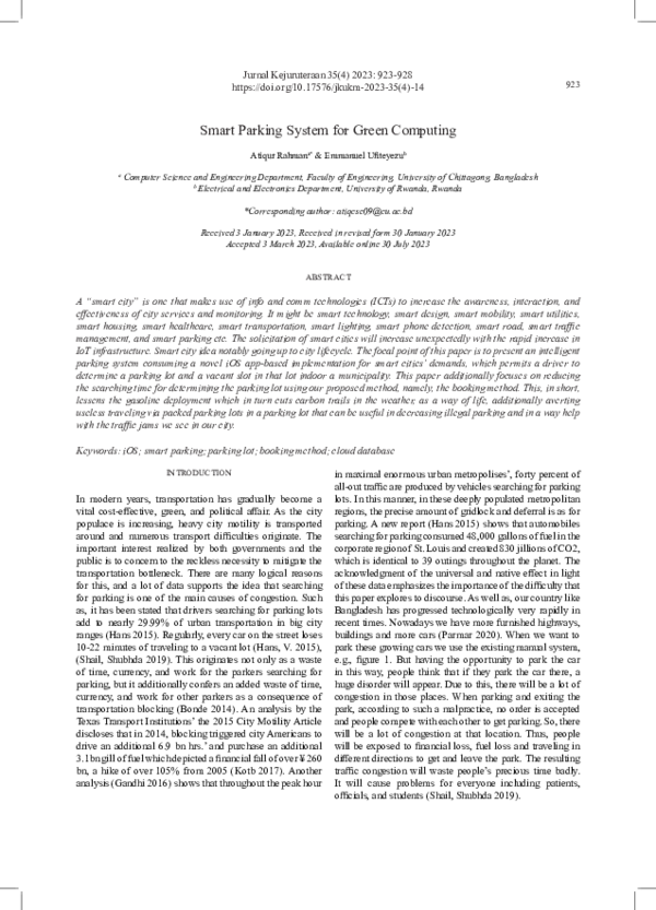 Pdf Smart Parking System For Green Computing