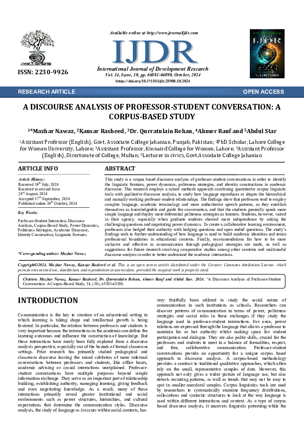 (PDF) A DISCOURSE ANALYSIS OF PROFESSOR STUDENT CONVERSATION A CORPUS ...