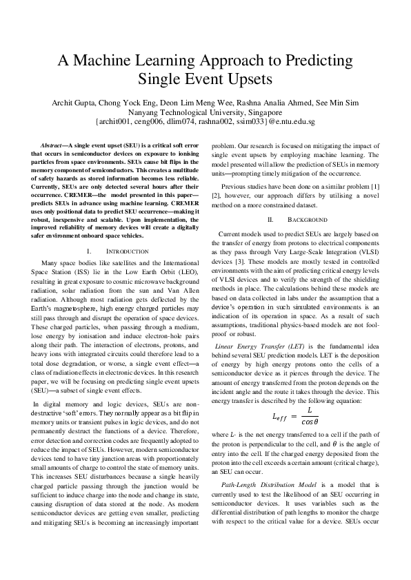 (PDF) A Machine Learning Approach to Predicting Single Event Upsets