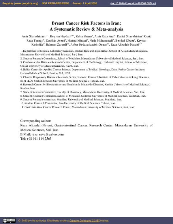 (PDF) Breast cancer risk factors in Iran: a systematic review & meta ...