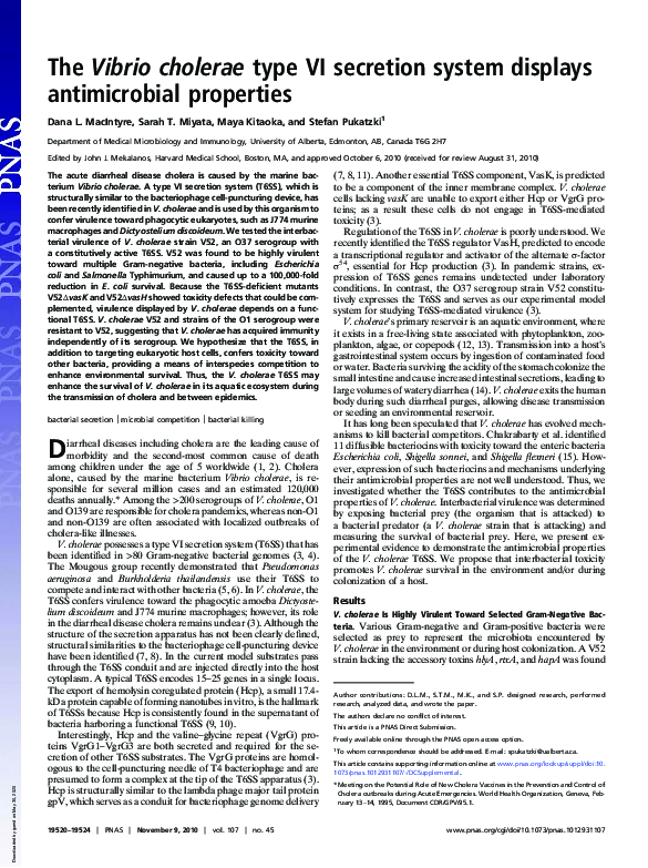 (PDF) The Vibrio cholerae type VI secretion system displays ...