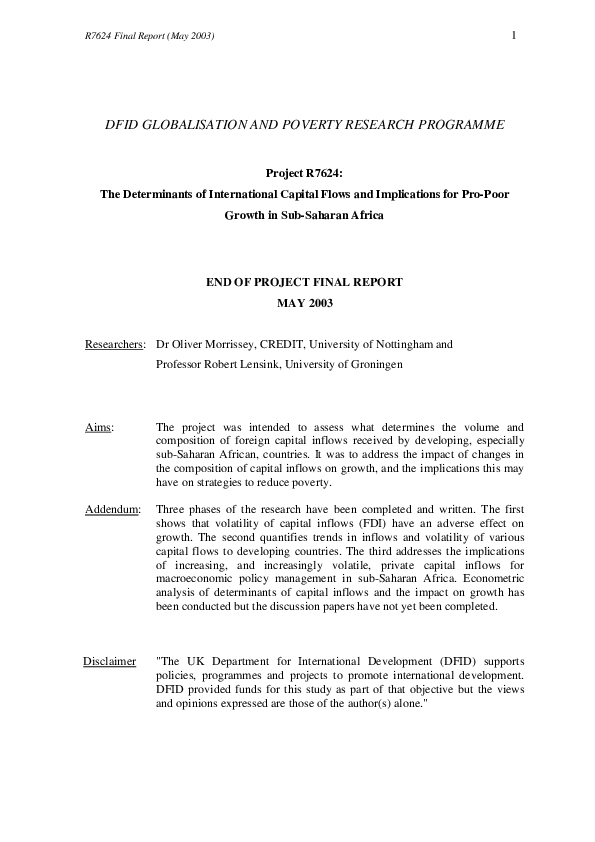 (PDF) The Determinants of International Capital Flows and Implications ...