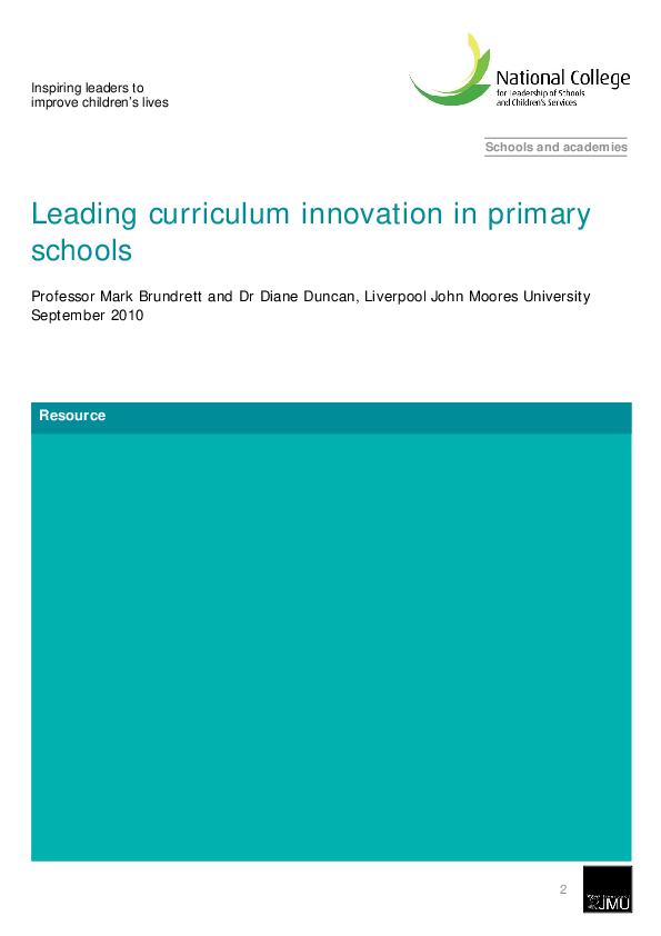 (PDF) Leading curriculum innovation in primary schools