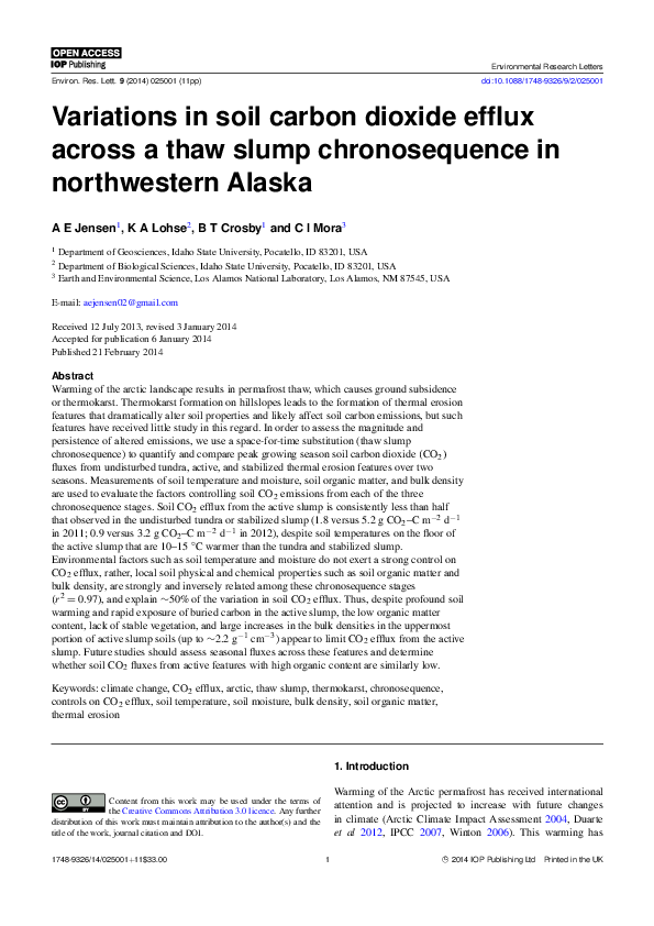 (PDF) Variations in soil carbon dioxide efflux across a thaw slump ...