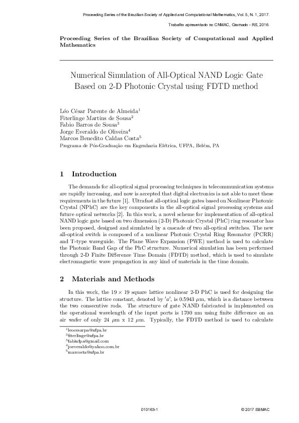 (PDF) Numerical Simulation of All-Optical NAND Logic Gate Based on 2-D ...