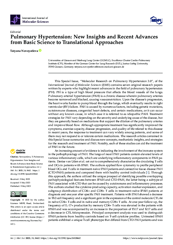 (PDF) Pulmonary Hypertension: New Insights and Recent Advances from ...
