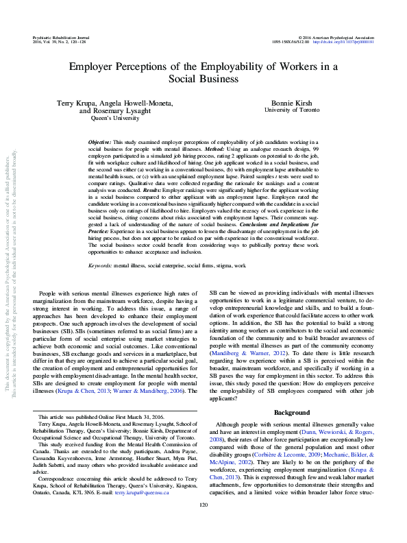 (PDF) Employer perceptions of the employability of workers in a social ...