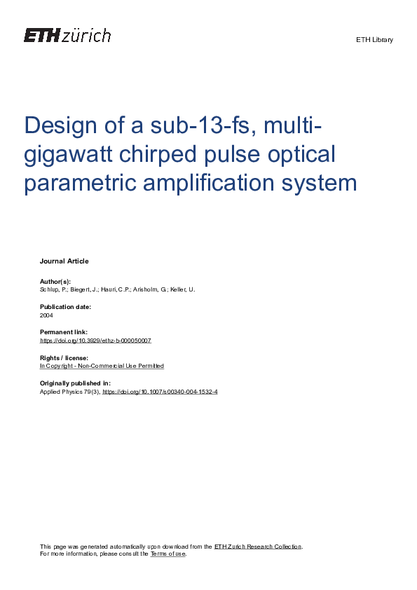 (PDF) Design of a sub-13-fs, multi-gigawatt chirped pulse optical ...