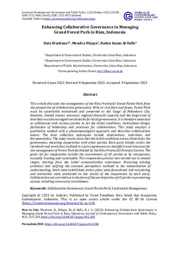 (PDF) Enhancing Collaborative Governance in Managing Grand Forest Park ...