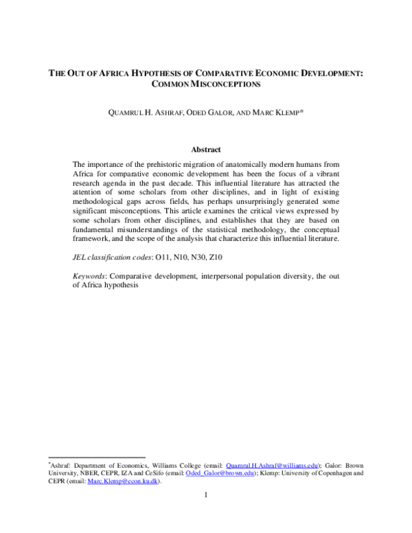 (PDF) The Out of Africa Hypothesis of Comparative Economic Development ...