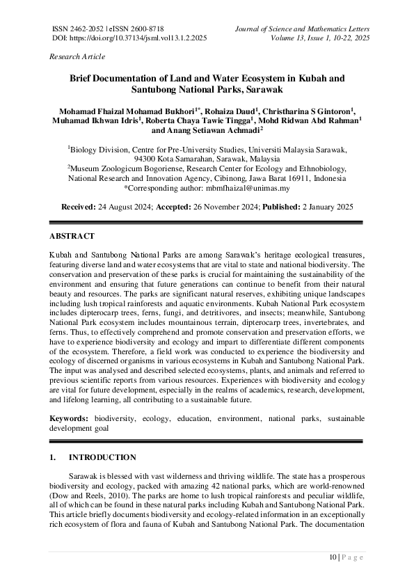 (PDF) Brief Documentation of Land and Water Ecosystem in Kubah and ...