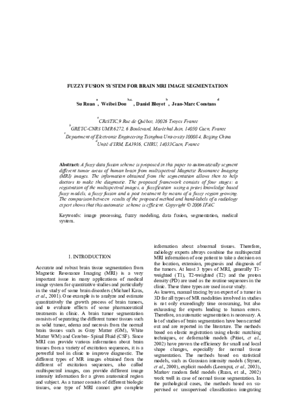 (PDF) Fuzzy Fusion System for Brain Mri Image Segmentation