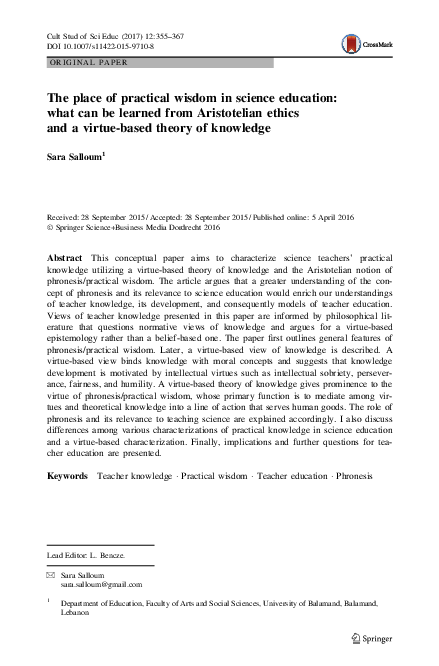 (PDF) The place of practical wisdom in science education: what can be ...