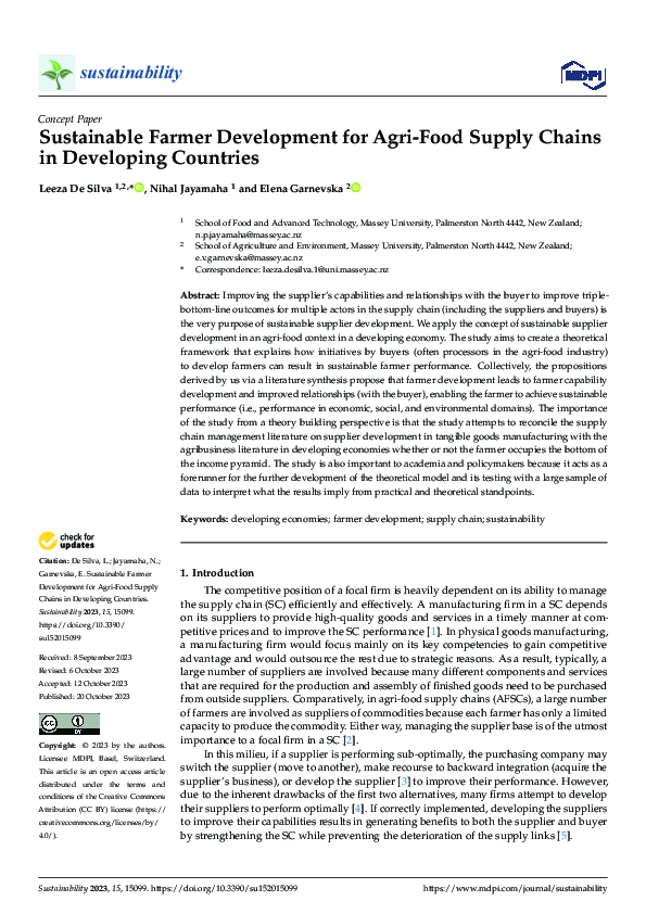 (PDF) Sustainable Farmer Development for Agri-Food Supply Chains in ...