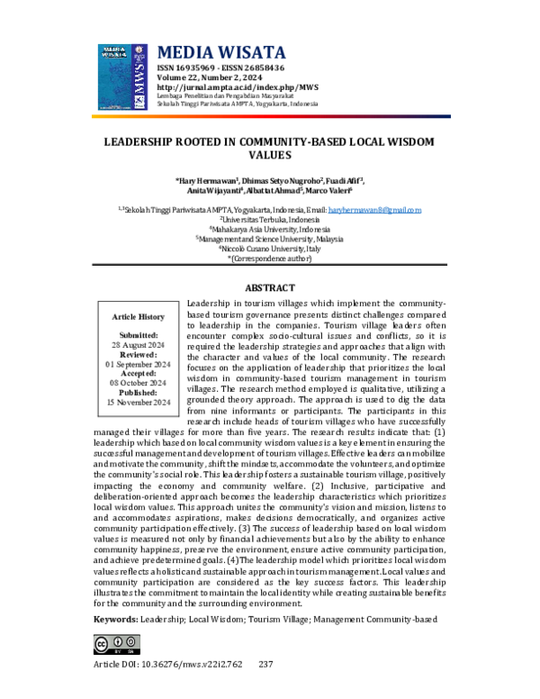 (PDF) Leadership Rooted in Community-Based Local Wisdom Values