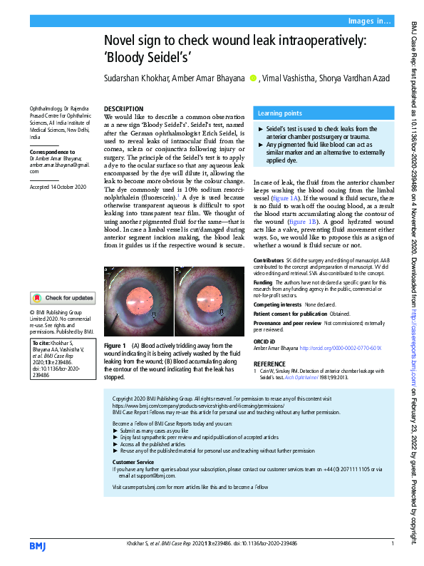 (PDF) Novel sign to check wound leak intraoperatively: ‘Bloody Seidel’s’