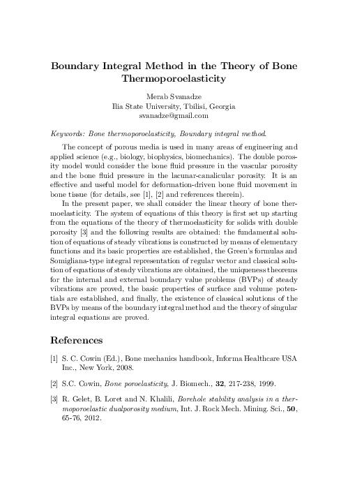 (PDF) Boundary Integral Method in the Theory of Bone Thermoporoelasticity