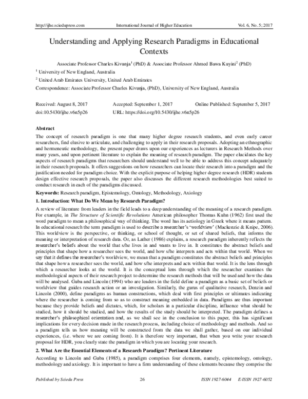 Pdf Understanding And Applying Research Paradigms In Educational Contexts