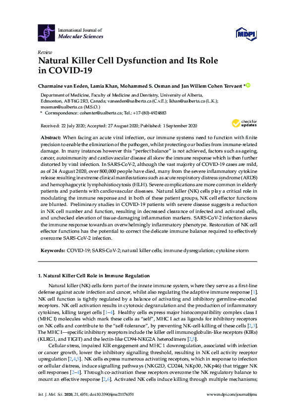 (PDF) Natural Killer Cell Dysfunction and Its Role in COVID-19