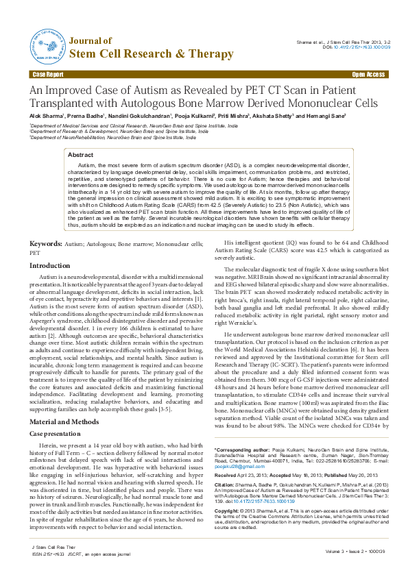 (PDF) An Improved Case of Autism as Revealed by PET CT Scan in Patient ...