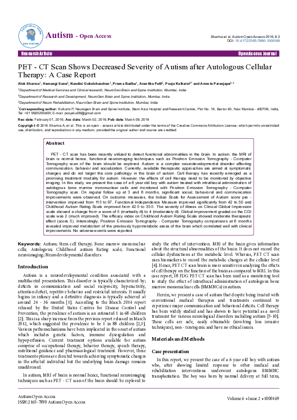 (PDF) PET - CT Scan Shows Decreased Severity of Autism after Autologous ...