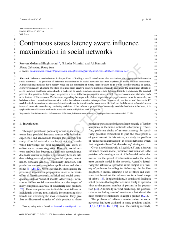 (PDF) Continuous states latency aware influence maximization in social ...