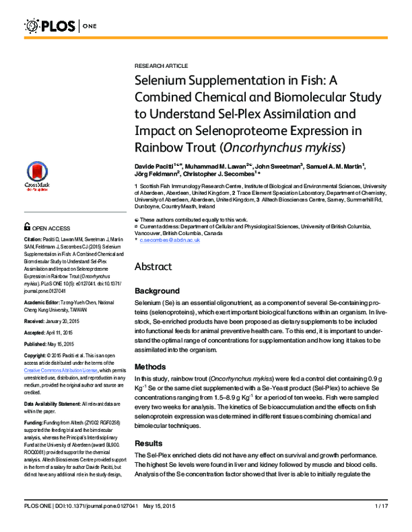 (PDF) Selenium Supplementation in Fish: A Combined Chemical and ...