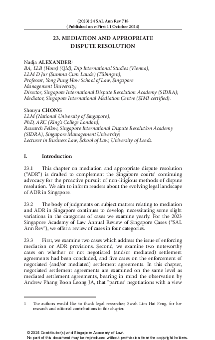 (PDF) 23. Mediation and Appropriate Dispute Resolution (2023 SAL Annual ...