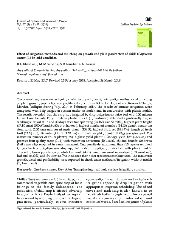 (PDF) Effect of irrigation methods and mulching on growth and yield ...