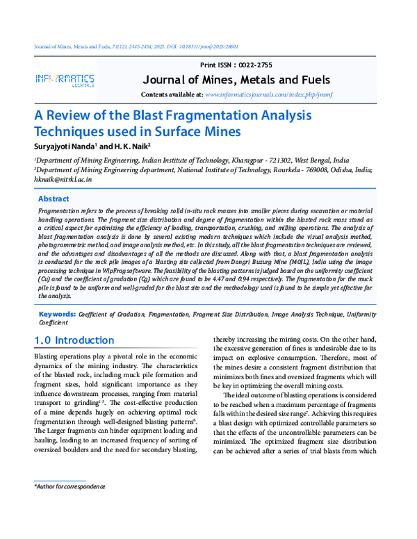 (PDF) A Review of the Blast Fragmentation Analysis Techniques used in ...