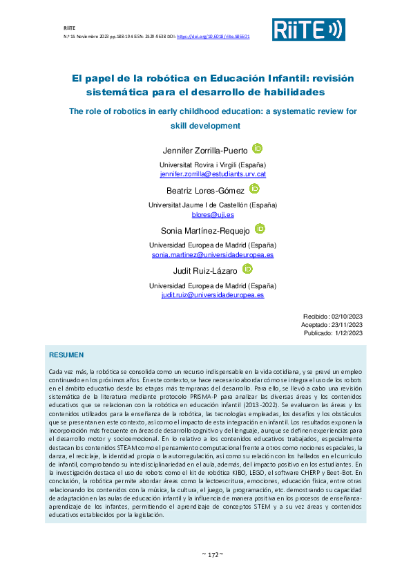 (PDF) El papel de la robótica en Educación Infantil: revisión ...
