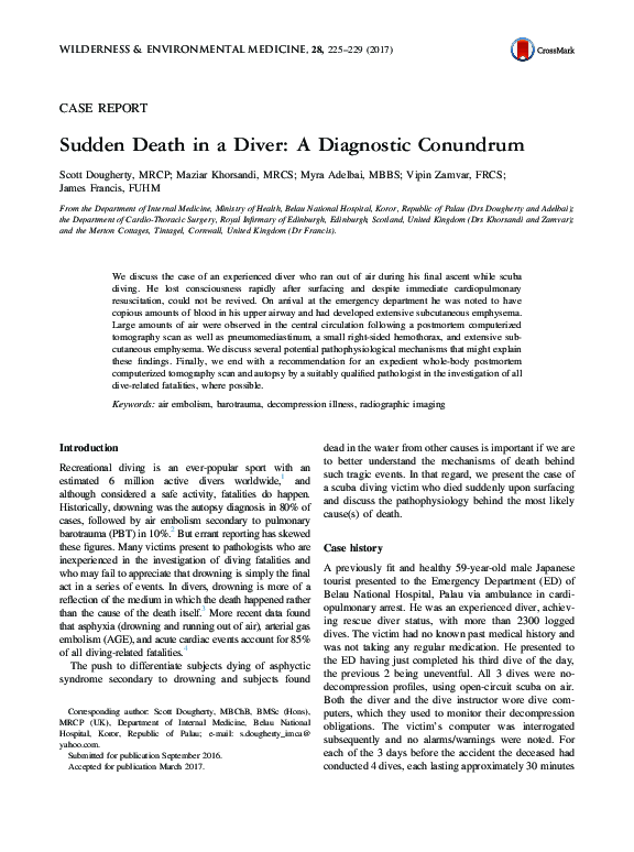 (PDF) Sudden Death in a Diver: A Diagnostic Conundrum