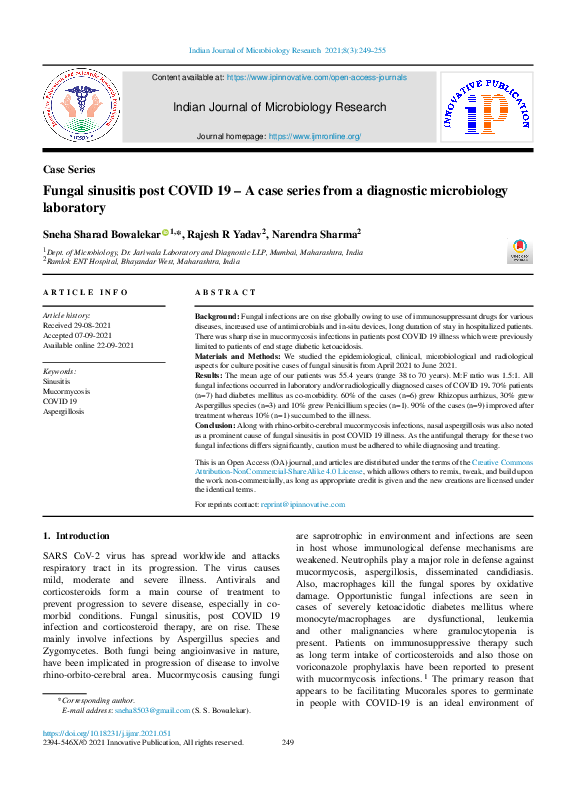 (PDF) Fungal sinusitis post COVID 19 – A case series from a diagnostic ...