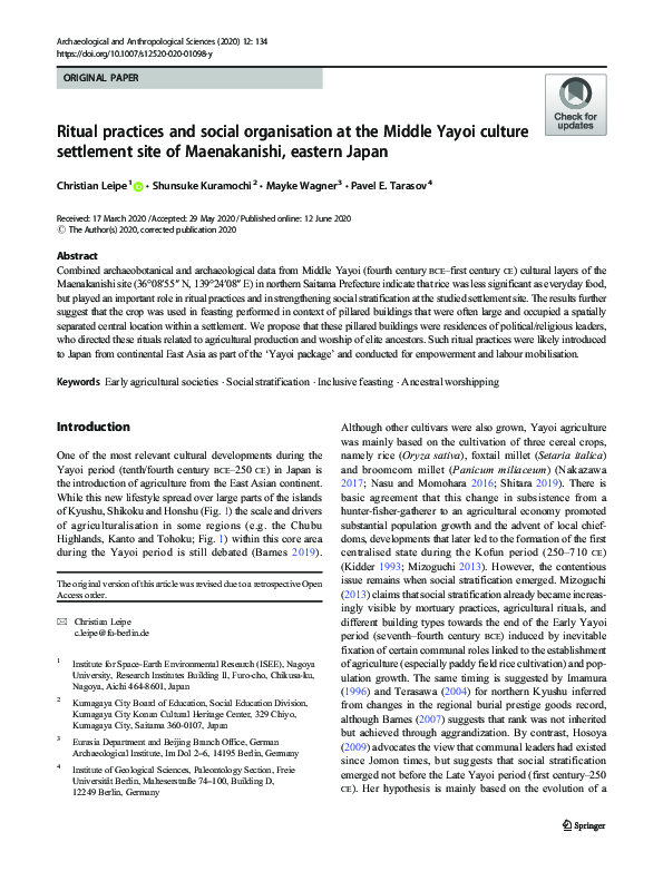 (PDF) Ritual practices and social organisation at the Middle Yayoi ...